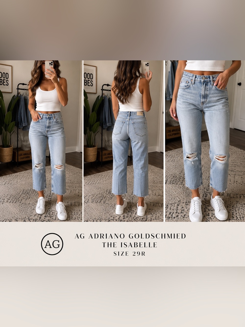 AG Adriano Goldschmied The Isabelle Jeans 29 High Rise Straight Distressed US